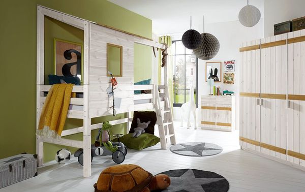 Abenteuer-Mini-Hochbett Kids Paradise Kiefer Massivholz mit Lattenrost
