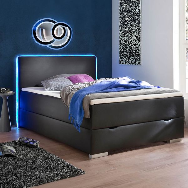 Boxspringbett Merwin Kunstleder mit Beleuchtung und Bettkasten