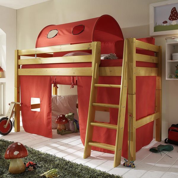 Midi-Hochbett Kids Paradise Kiefer Massivholz mit Lattenrost