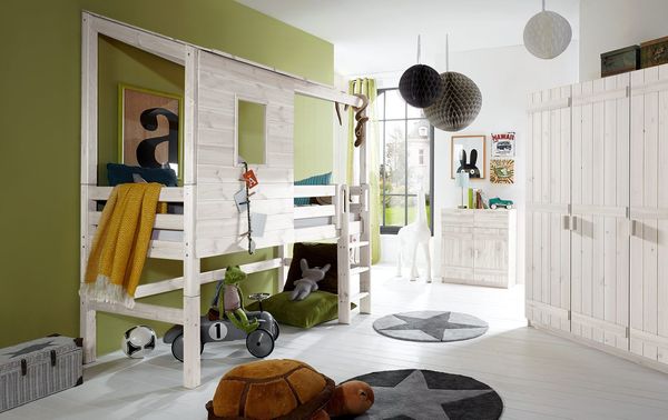 Abenteuer-Mini-Hochbett Kids Paradise Kiefer Massivholz mit Lattenrost
