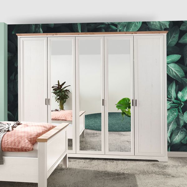 Drehtüren-Kleiderschrank Vacaria Pinie Dekor mit Spiegel 266x220cm