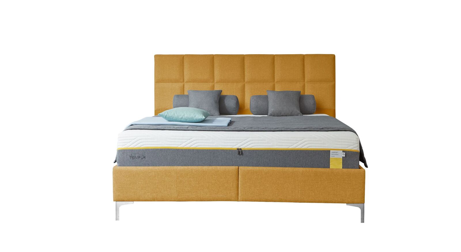 TEMPUR Bett Relax Check mit Bezug in Webstoff und Kunstleder in Gelb