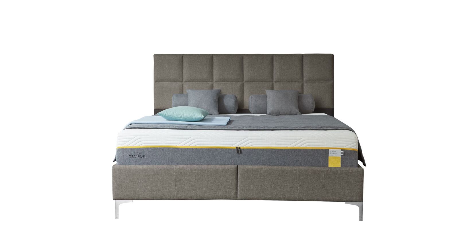 TEMPUR Bett Relax Check mit Bezug in Webstoff und Kunstleder in Grau