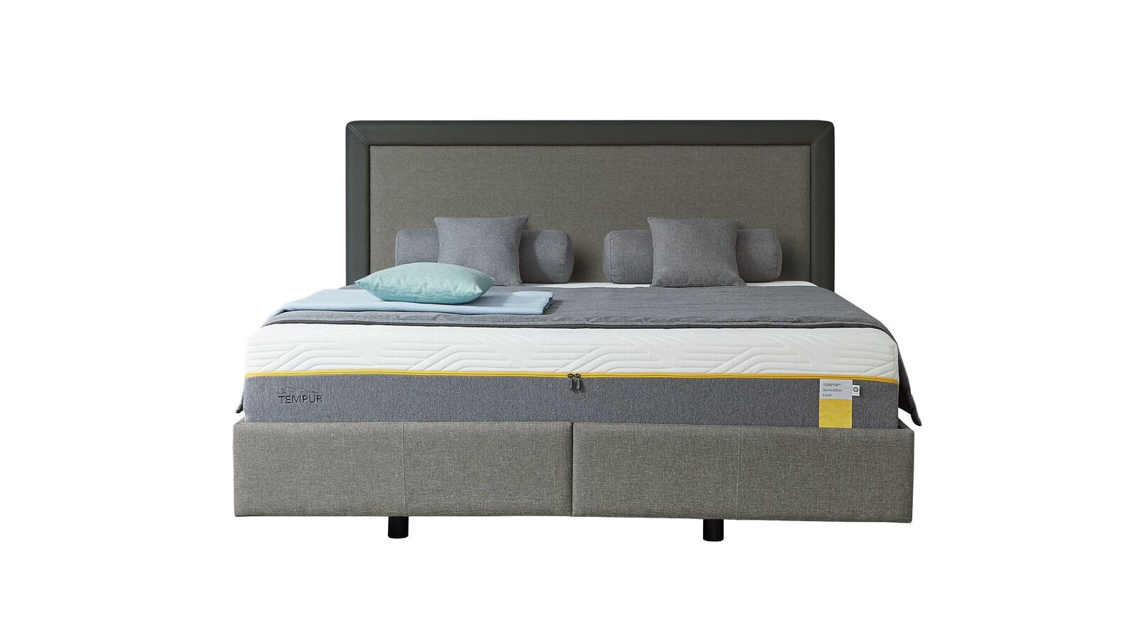 TEMPUR Bett Relax Frame mit Bezug in Webstoff und Kunstleder in Grau
