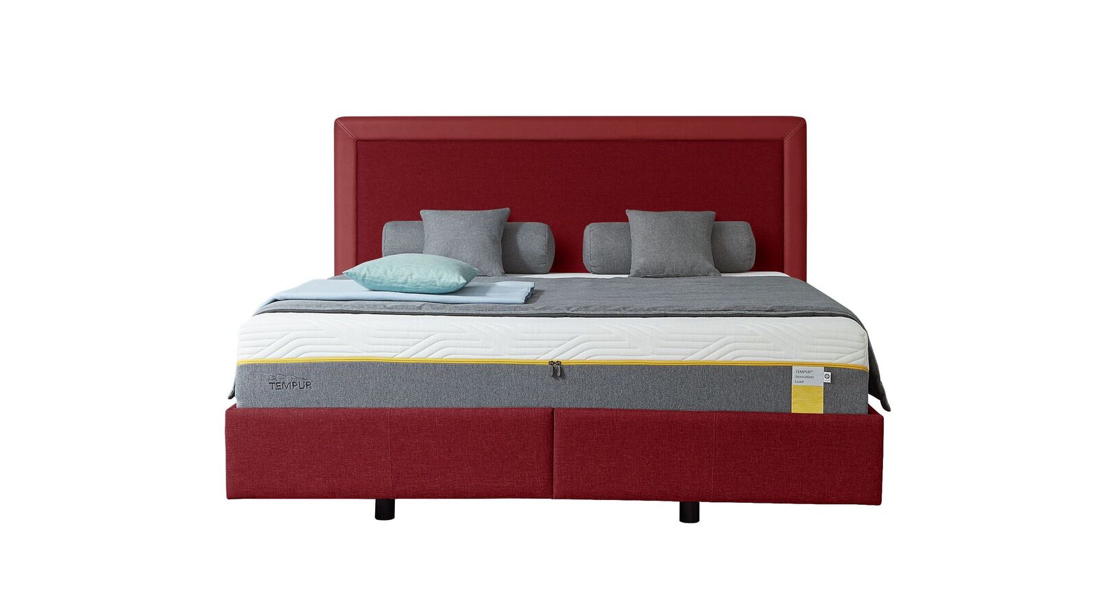 TEMPUR Bett Relax Frame mit Bezug in Webstoff und Kunstleder in Rot