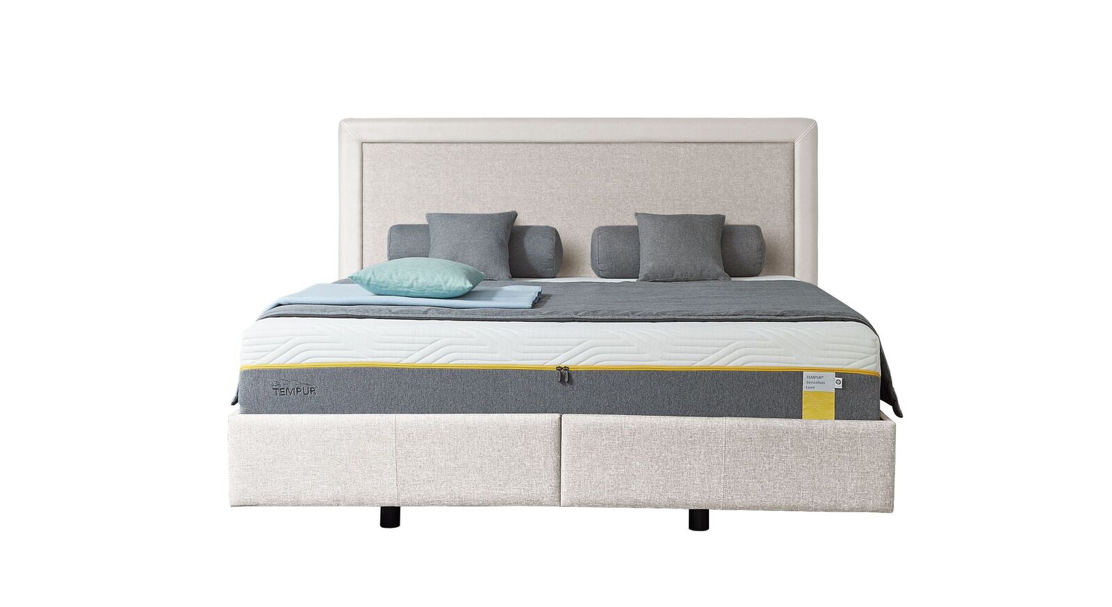 TEMPUR Bett Relax Frame mit Bezug in Webstoff und Kunstleder in Weiß