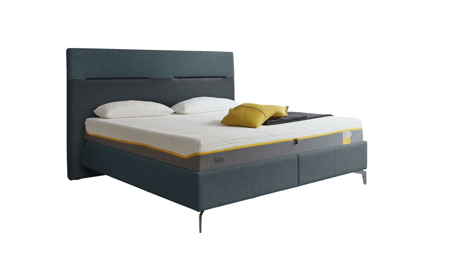 TEMPUR Bett Relax Texture mit Bezug in Webstoff und Kunstleder in Dunkelblau