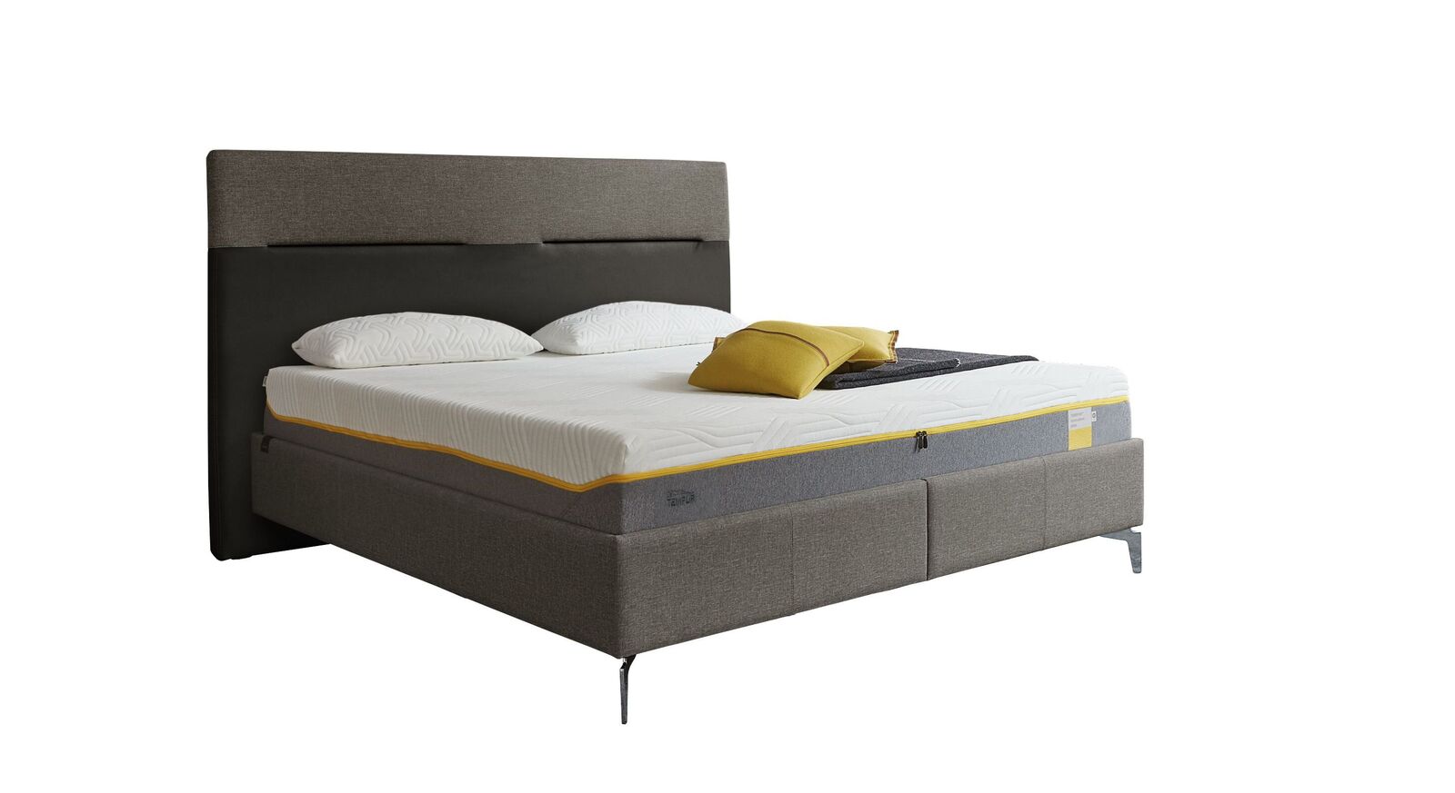 TEMPUR Bett Relax Texture mit Bezug in Webstoff und Kunstleder in Grau