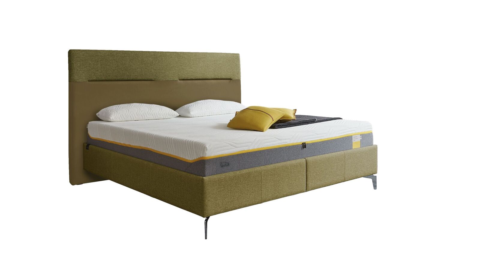 TEMPUR Bett Relax Texture mit Bezug in Webstoff und Kunstleder in Grün