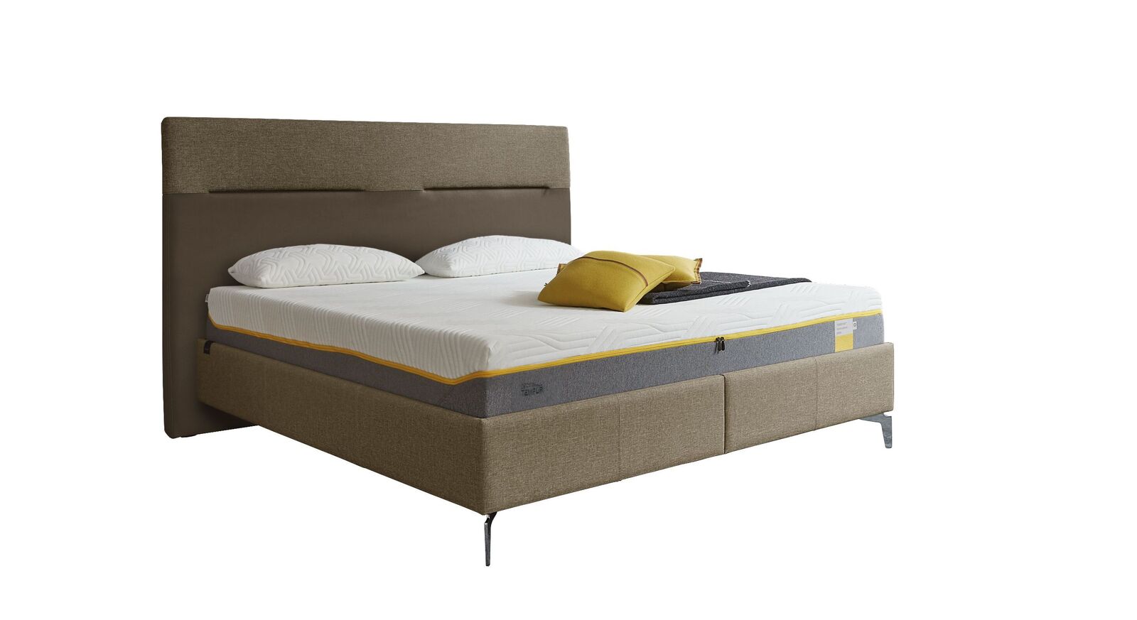 TEMPUR Bett Relax Texture mit Bezug in Webstoff und Kunstleder in Khaki