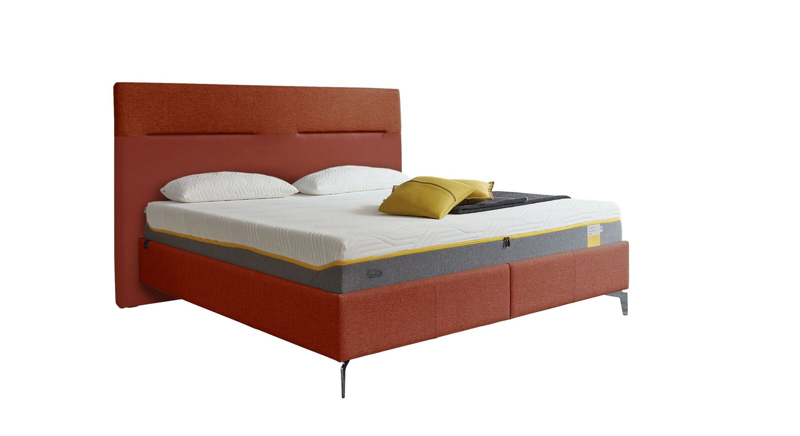 TEMPUR Bett Relax Texture mit Bezug in Webstoff und Kunstleder in Orange