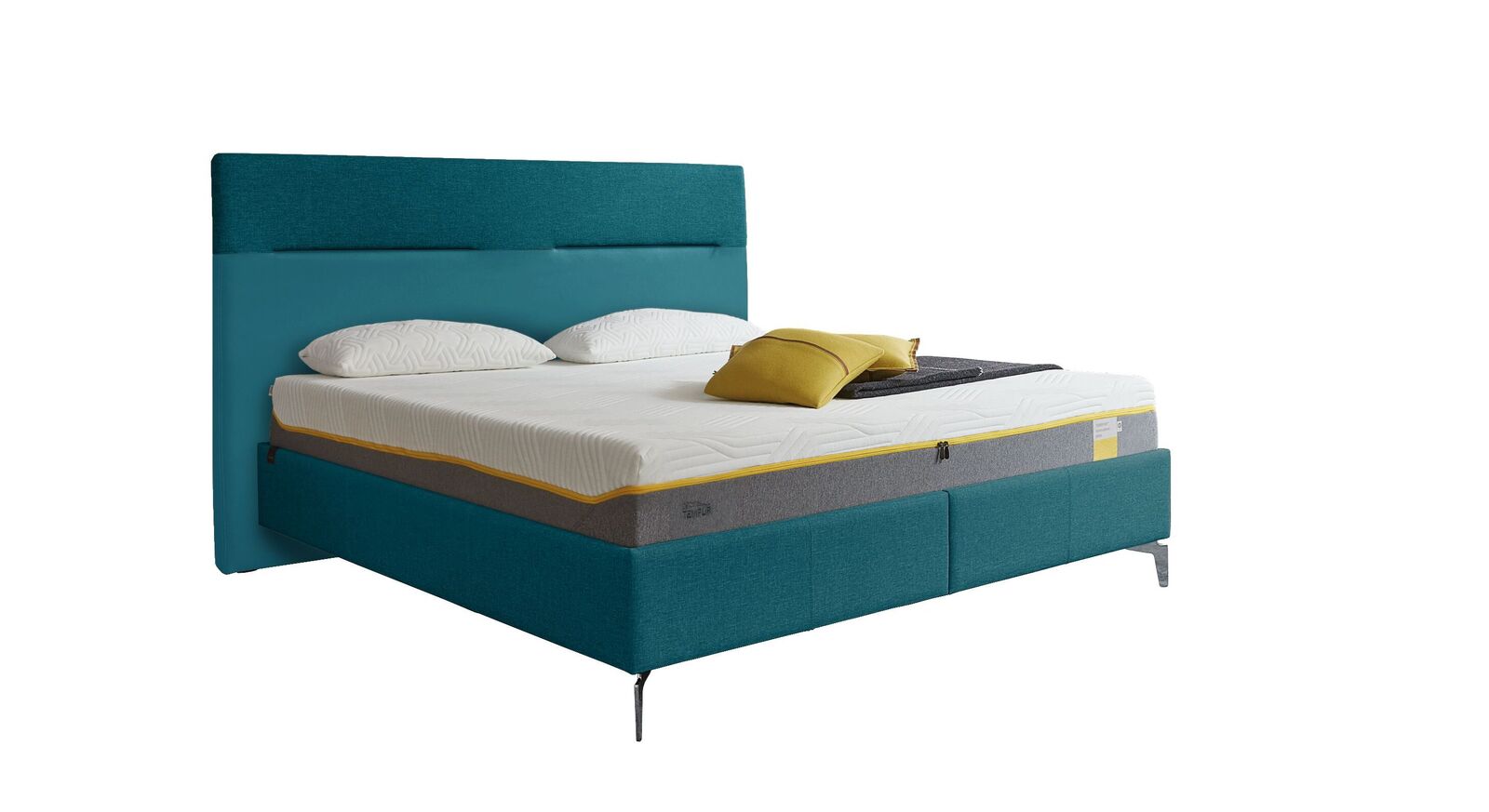 TEMPUR Bett Relax Texture mit Bezug in Webstoff und Kunstleder in Türkis