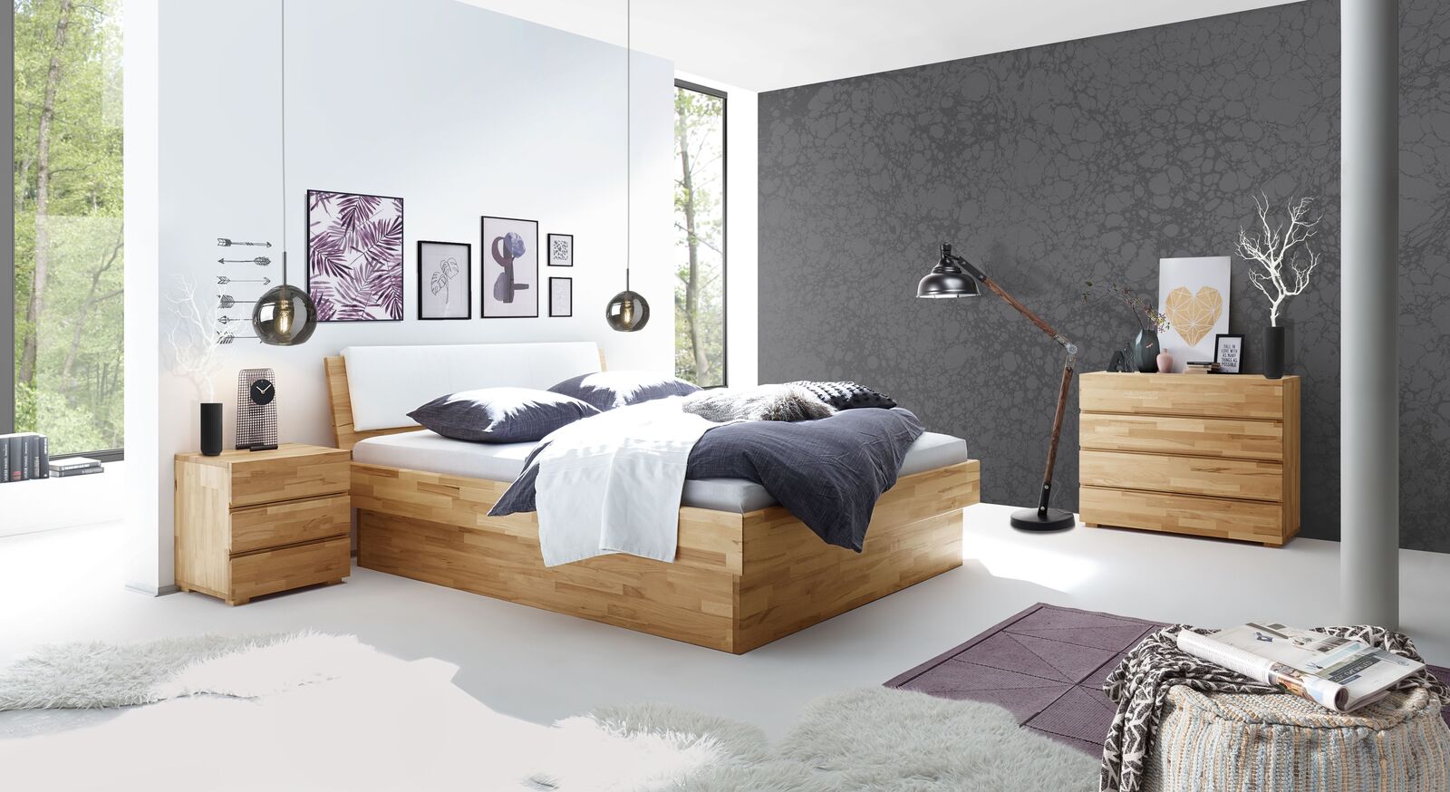 Bett Karuna mit passenden Schlafzimmer-Möbeln