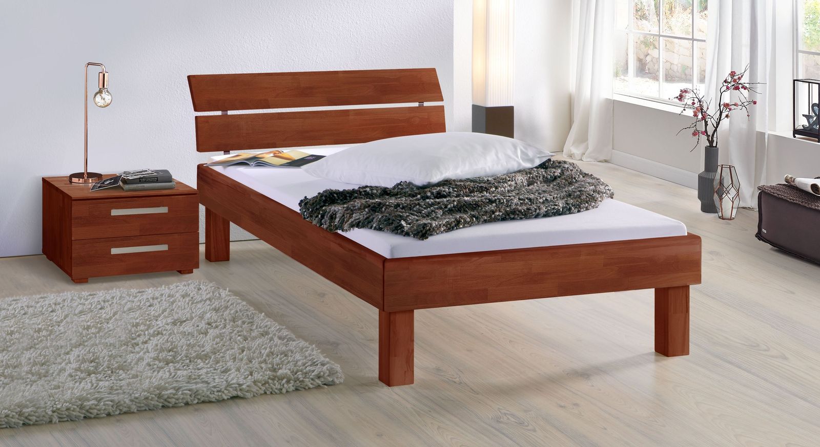 Kirschbaumfarbenes Bett Madrid Komfort in 25 cm Höhe