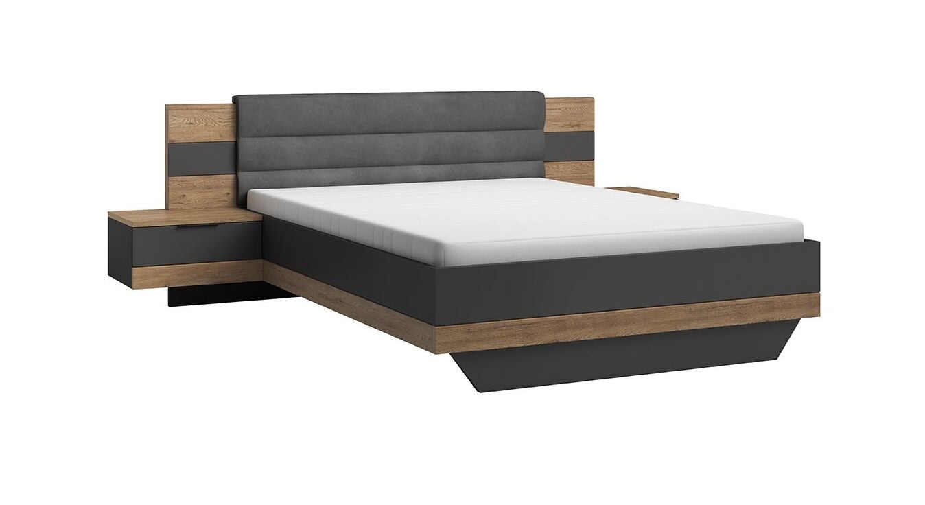Stylisches Bett mit Nachttischen Igneo aus Spanplatten