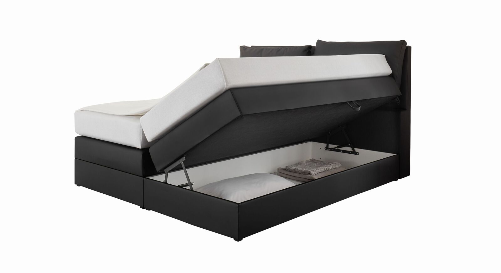 Bettkasten-Boxspringbett Elenor in schwarz mit praktischem Bettkasten