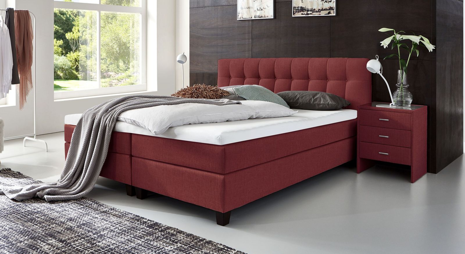 53 cm hohes Boxspringbett Luciano aus meliertem Webstoff in Rot