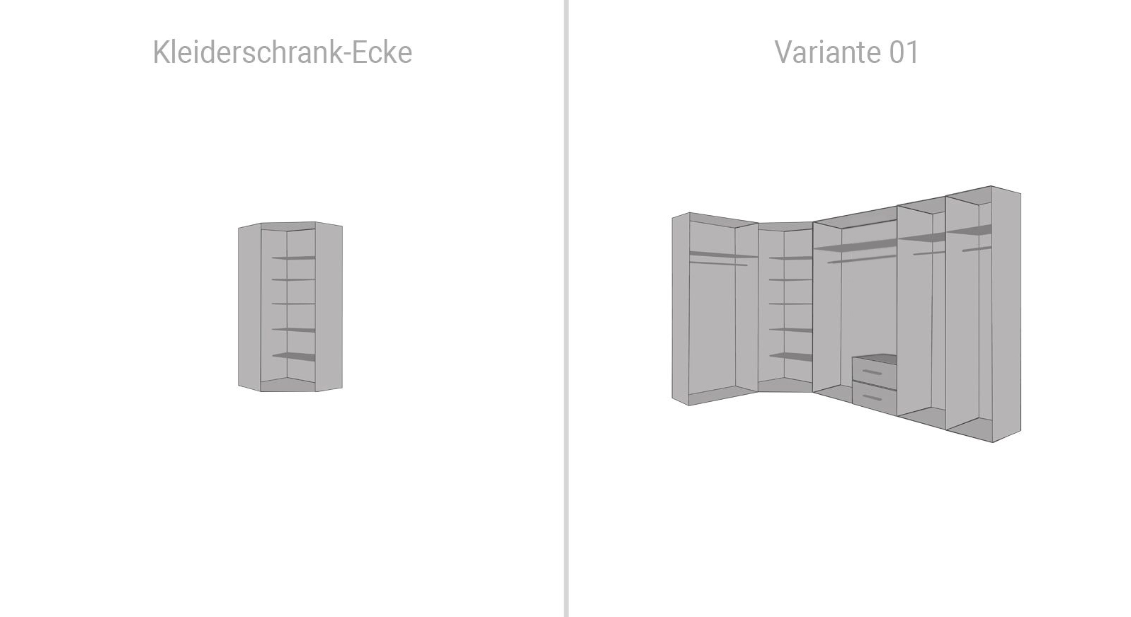 Innenausstattung des Kleiderschrank-Ecks und Eck-Kleiderschranks Denise Variante 01 