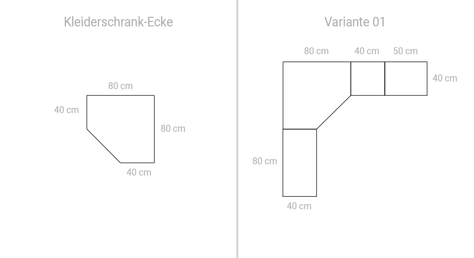 Maßgrafik von Kleiderschrank-Ecke und Eck-Kleiderschrank Divisa Variante 01