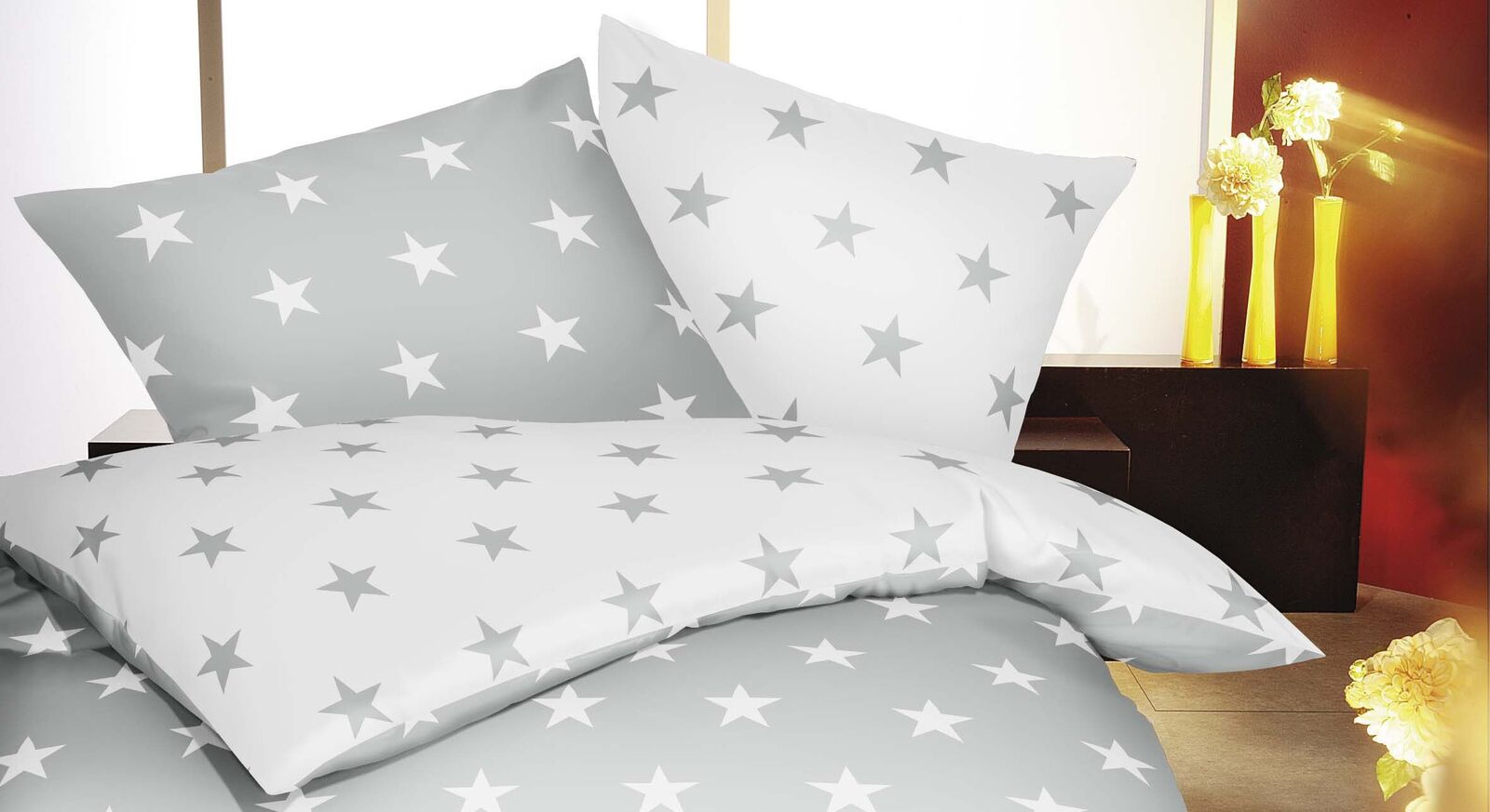 Feinbiber-Bettwäsche Starry Night mit Sternen im Allover Design