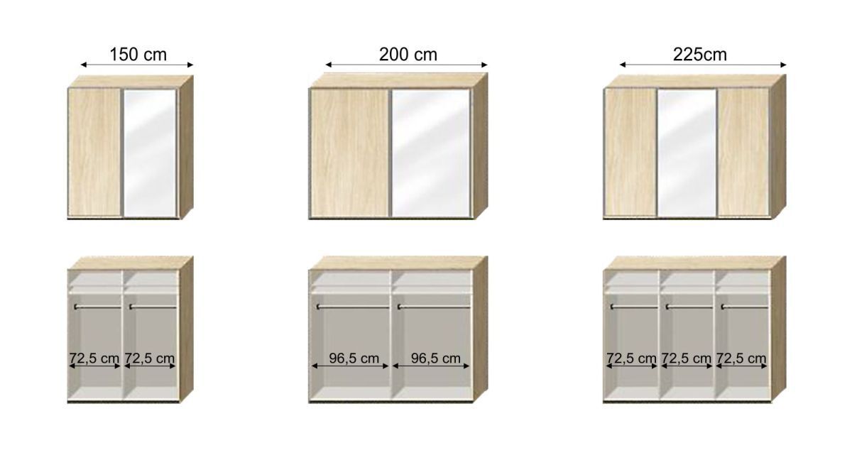 Grafik der Inneneinteilung zum Kleiderschrank Palmira - Breite 150-225 cm