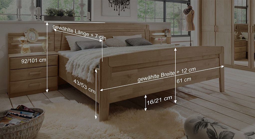 Komfort-Doppelbett Temaras Bemaßungsskizze