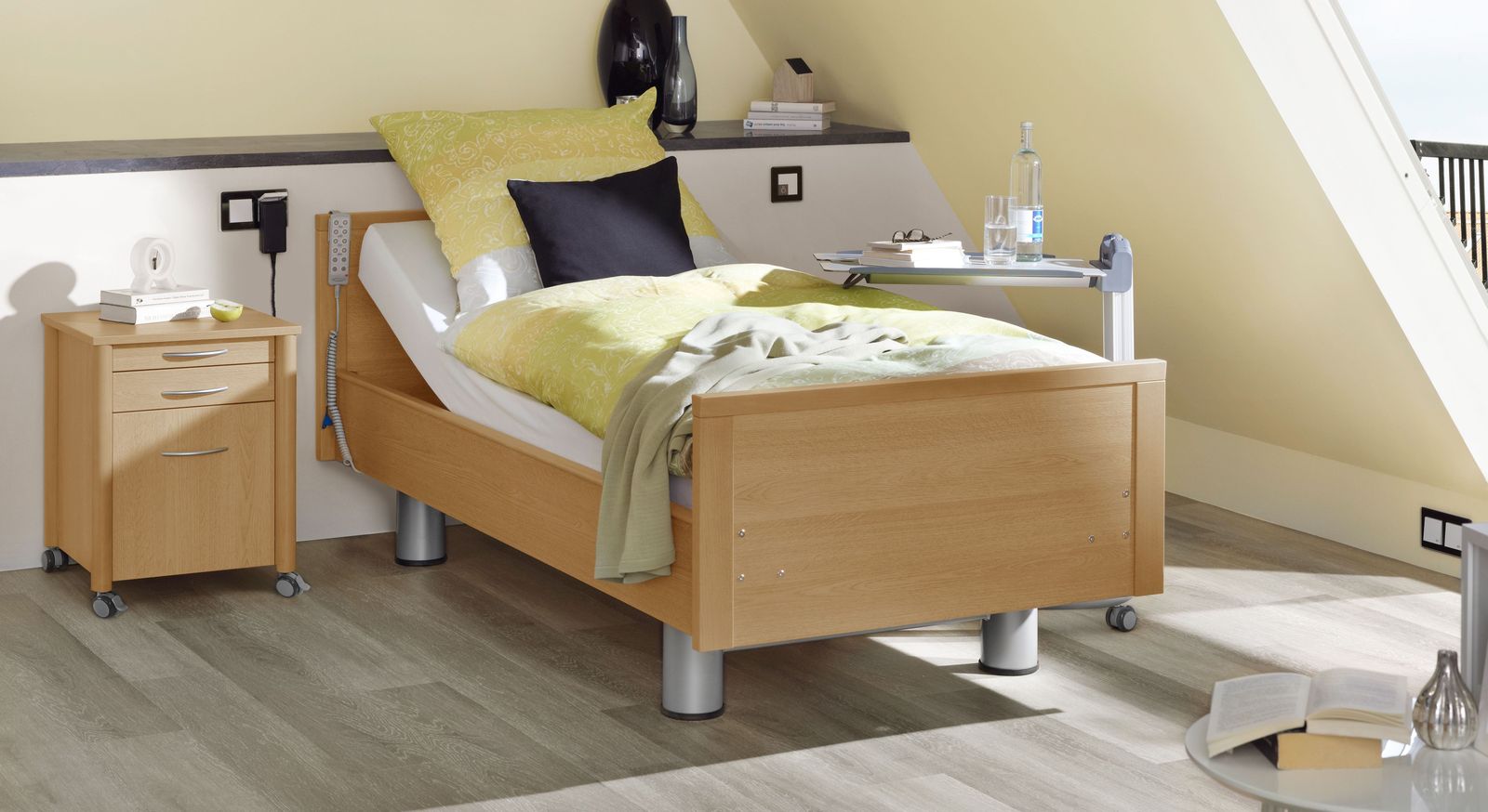 Komfortbett mit Pflegebett-Funktion Isar in Rotbuche Dekor