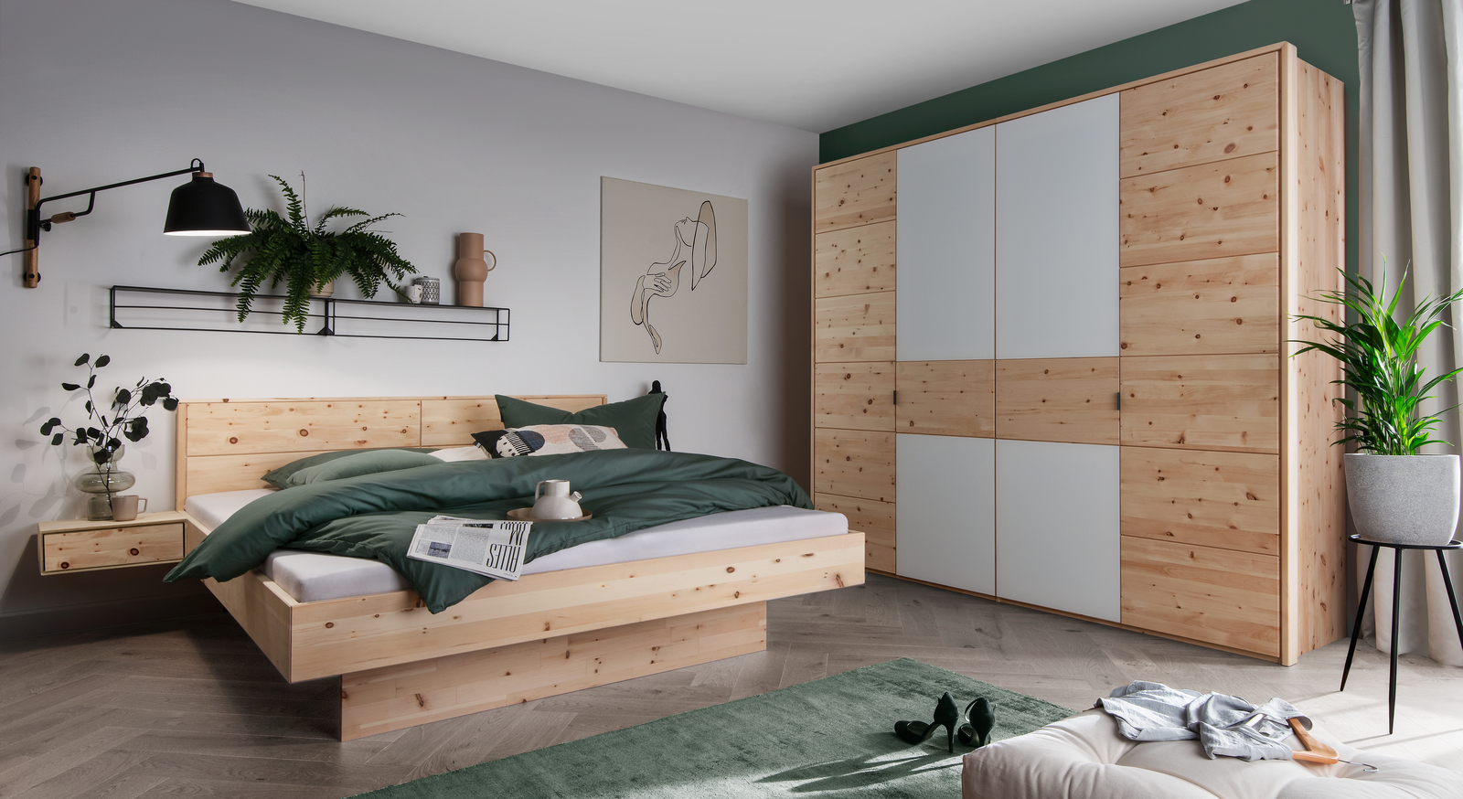 modernes komplett-schlafzimmer aus massivem zirbenholz - malika