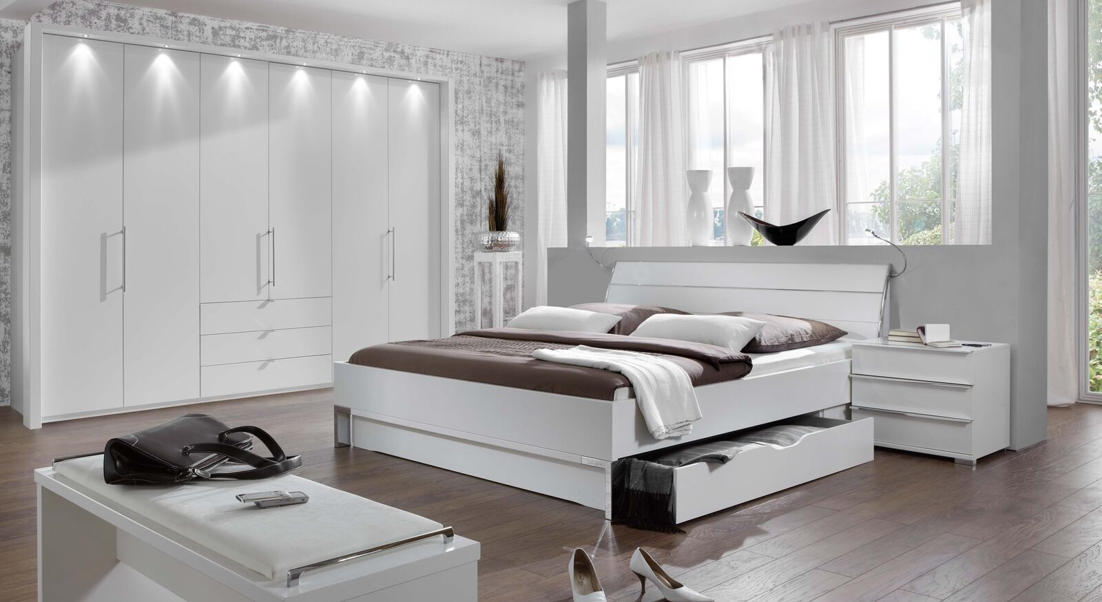 Komplett-Schlafzimmer Salford aus weißem Dekor