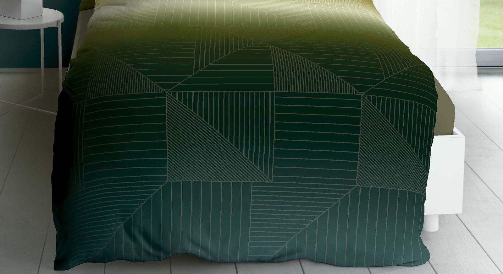 Mako-Satin-Bettwäsche Rayas mit grünem Farbverlauf