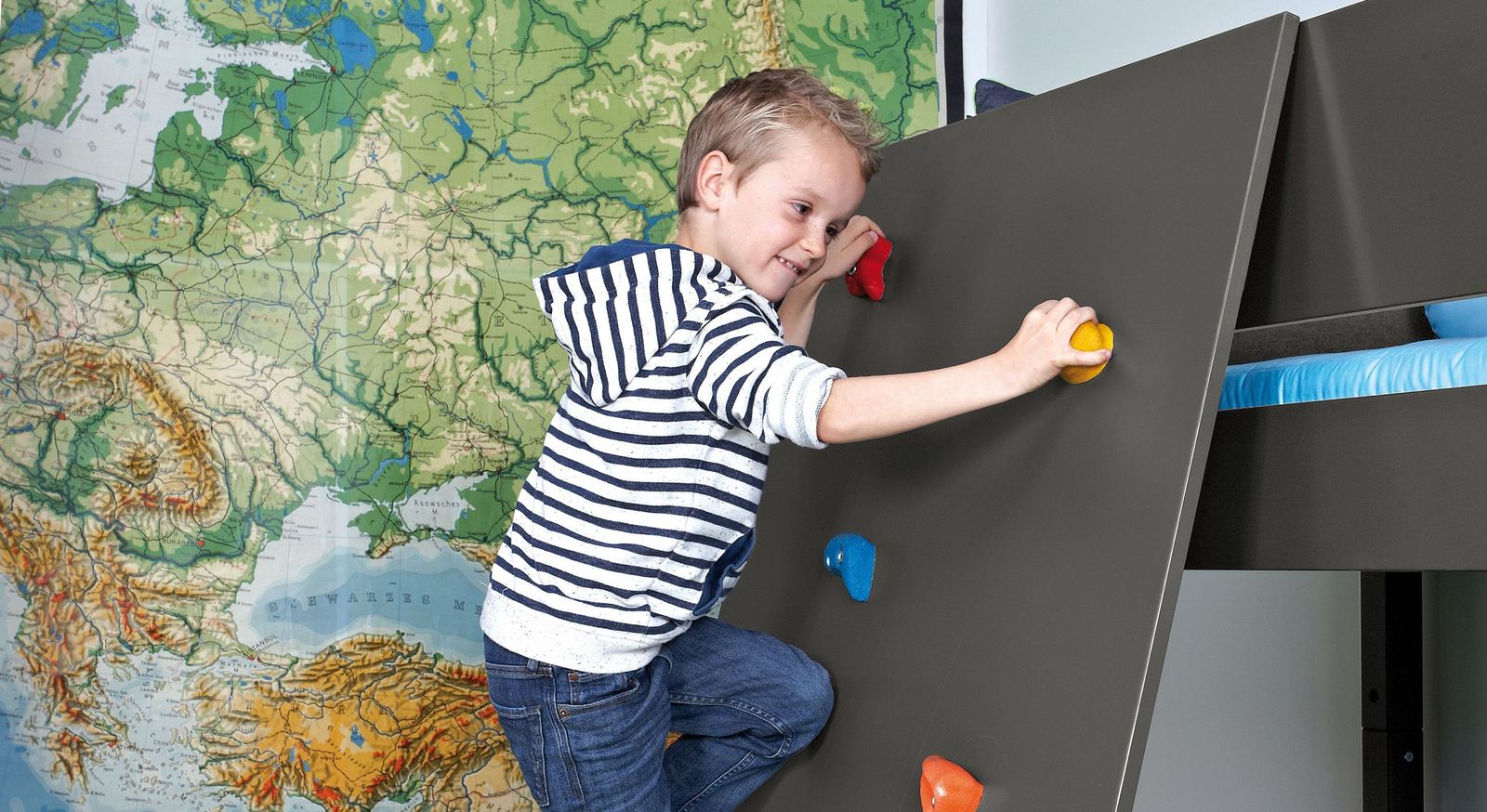 Mini-Hochbett Kids Town Color mit stabiler Kletterwand