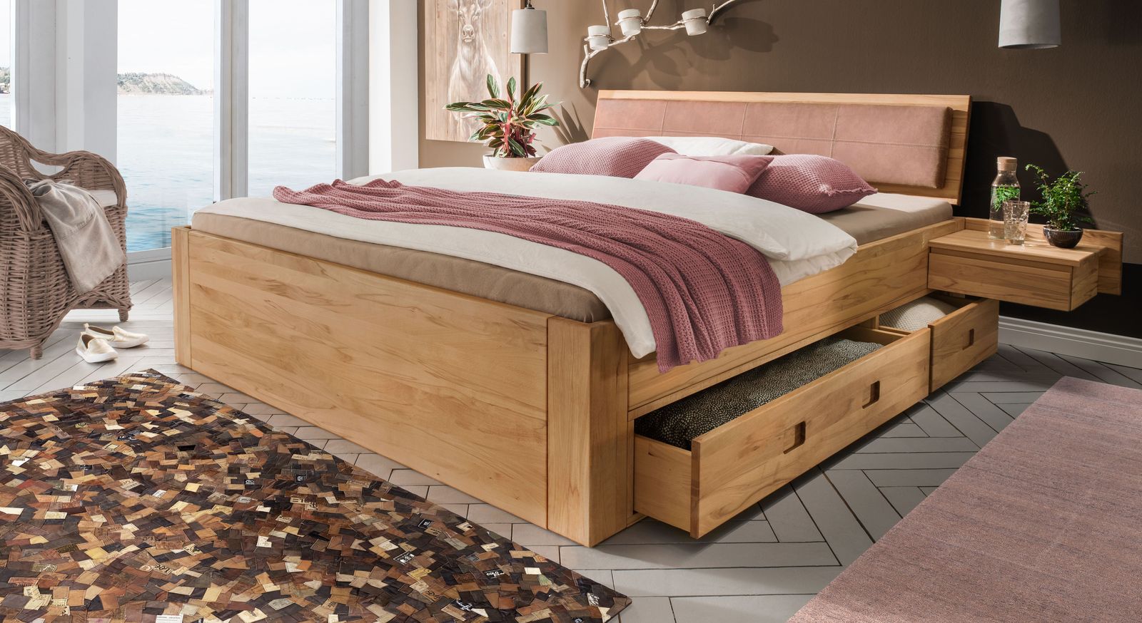 Schubkasten-Bett Aurach aus massivem Echtholz