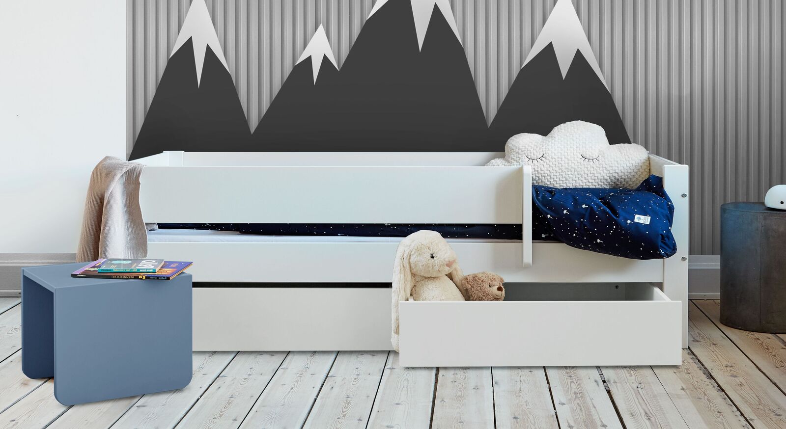 Schubkasten-Kinderbett Tacora mit integriertem Stauraum