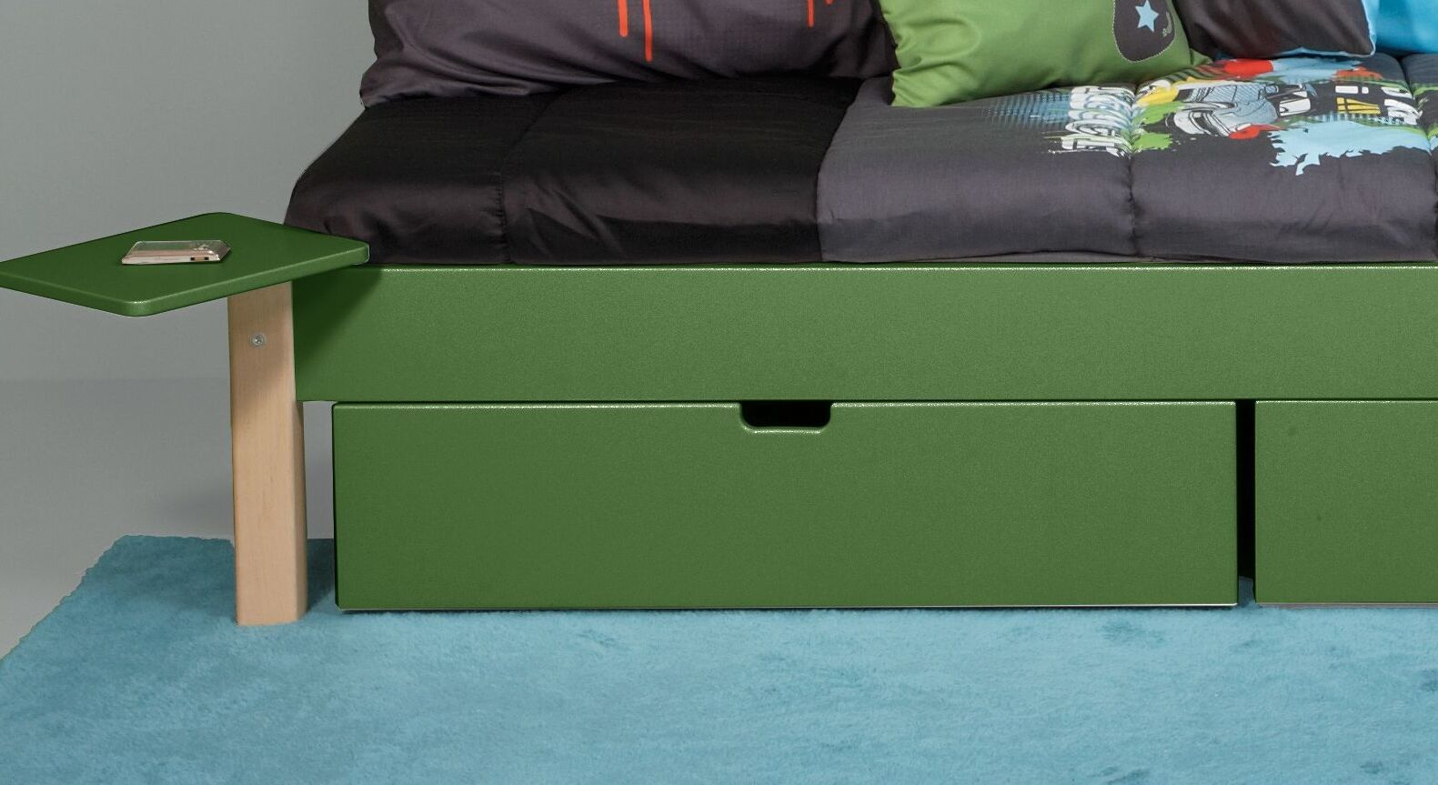Schubkasten-Bett Kids Town Color in Grün mit zusätzlichem Stauraum