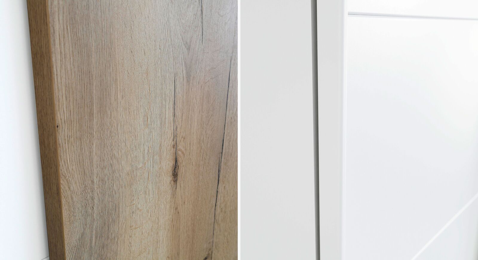 Schwebetüren-Kleiderschrank Leona Türen in Eiche Dekor und Weiß