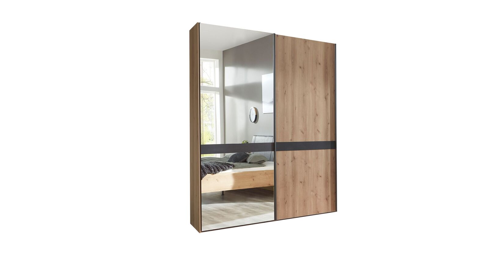 Schwebetüren-Kleiderschrank Lothas mit 2 Türen in 150 cm Spiegel links