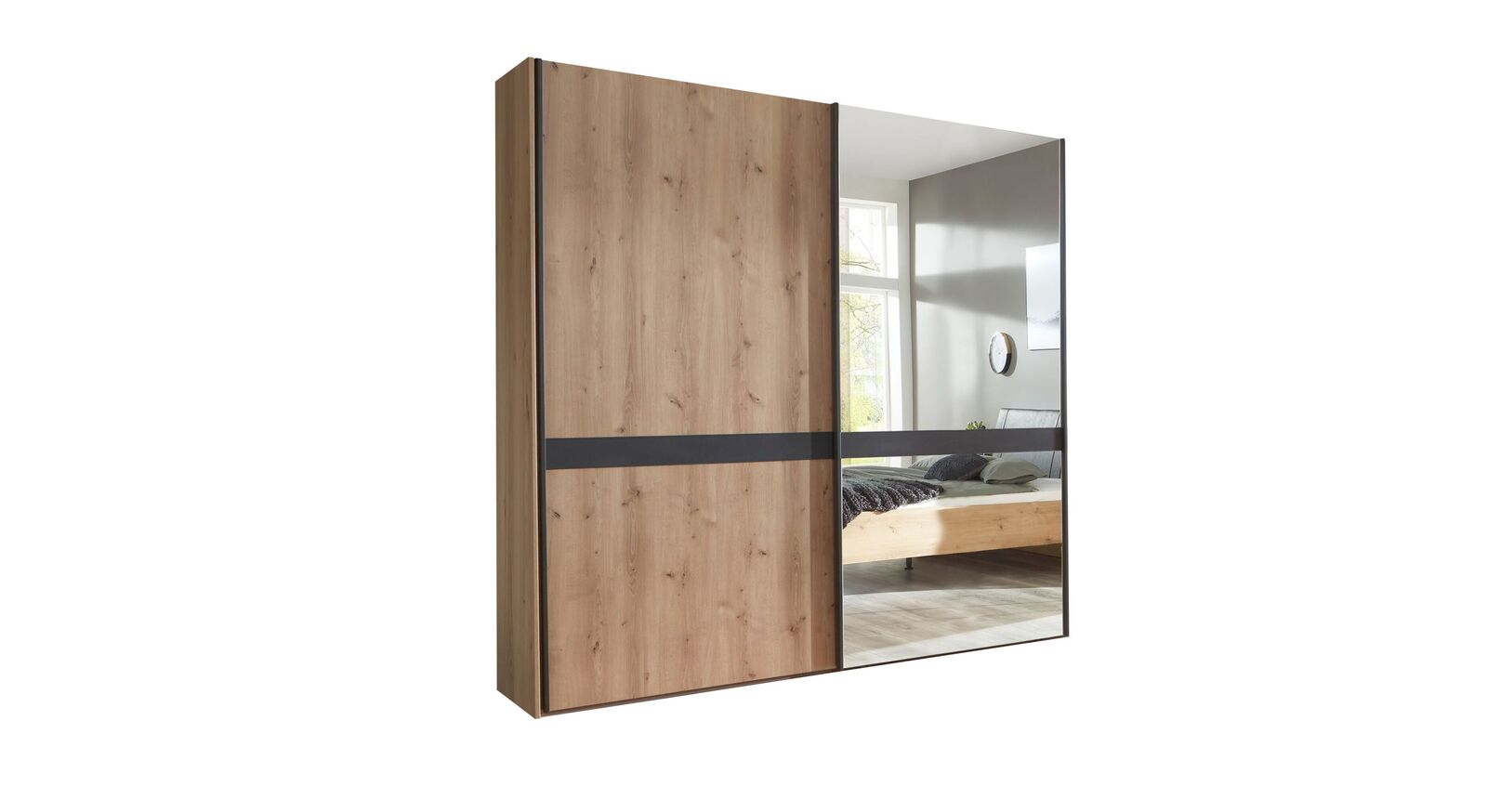 Schwebetüren-Kleiderschrank Lothas mit 2 Türen in 200 cm Spiegel rechts