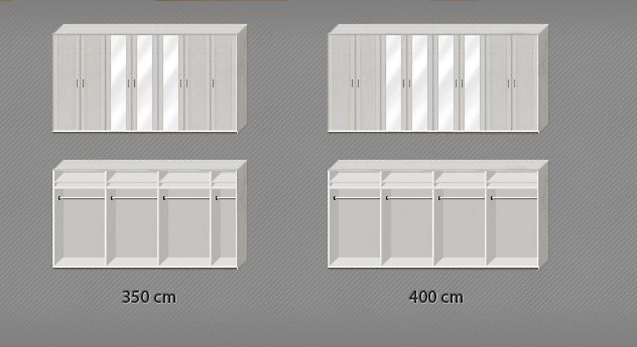 Inneneinteilung von den Spiegeltüren-Kleiderschränke Calimera in den breiten Ausführungen