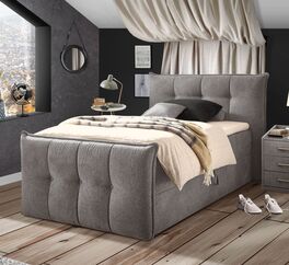 Bettkasten-Einzel-Boxbett Darcy mit grauem Stoffbezug