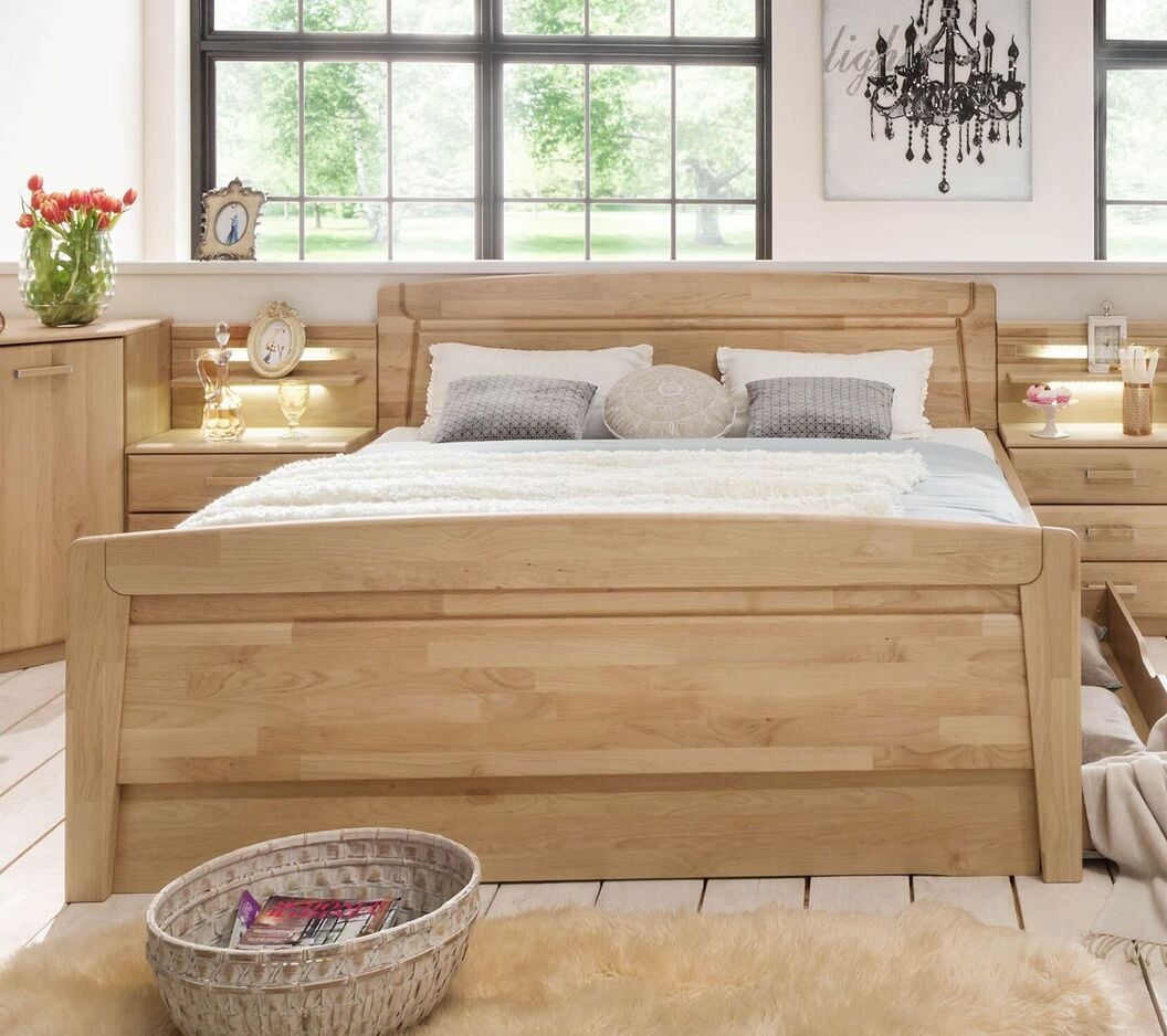 Echtholz Komfort-Doppelbett Temara mit praktischem Stauraum