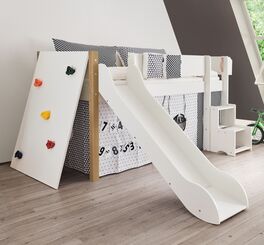 Weißes Mini-Rutschen-Hochbett Kids Town mit robuster Kletterwand