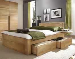 Schubkasten-Doppelbett Andalucia aus Buche mit ruhiger Maserung