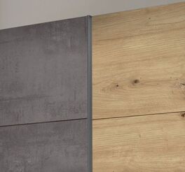 Schwebetüren-Kleiderschrank Gatia mit Dekor in Holz- und Beton-Optik
