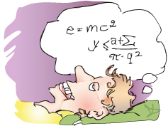 Zeichentrickfigur denkt über Mathe nach