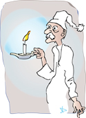 Zeichentrickfigur mit Kerzenhalter