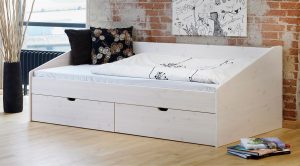 Das Schubkasten-Bett Dänemark bietet zusätzlichen Stauraum in zwei Schubkästen.